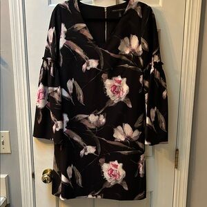 White House Black Market Black Dress with Pink Floral Design